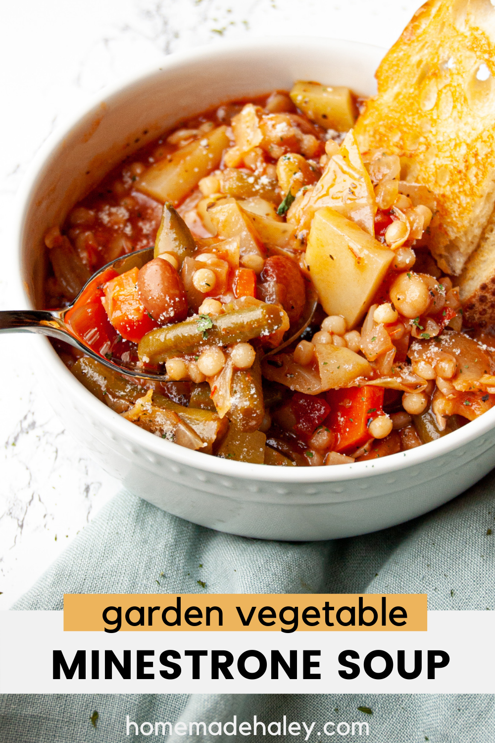 This Minestrone Soup is loaded with garden vegetables, beans, and pasta to warm your soul and fill your stomach! Versatile for any season or taste.