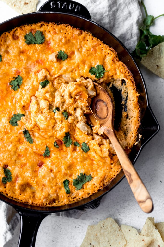 Vegetarian Three Cheese White Bean Buffalo Dip 