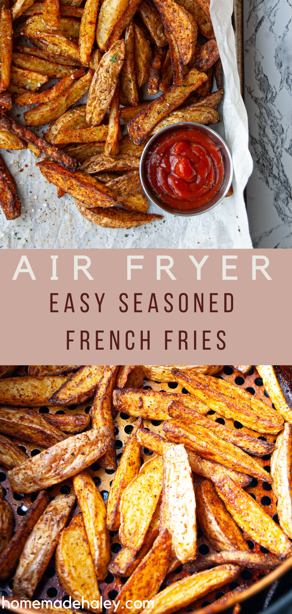 These Easy Seasoned French Fries can be made in either the oven or air fryer for a flavorful and crispy side. Perfect with your favorite dipping sauce!