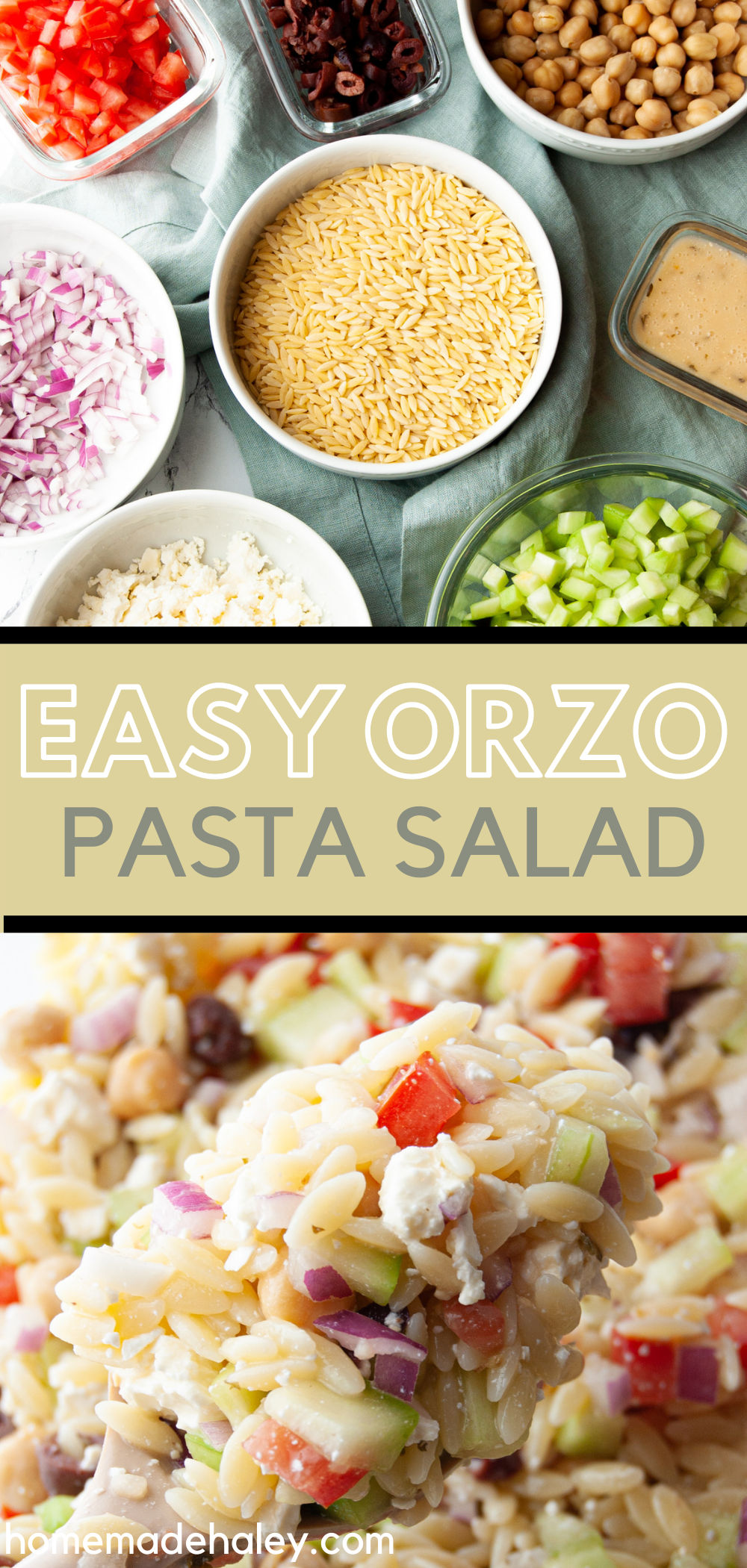 This Easy Summer Orzo Pasta Salad will soon be a family favorite! A quick 15 minutes and you have a fresh and cool side dish for any summer BBQ or get-together!