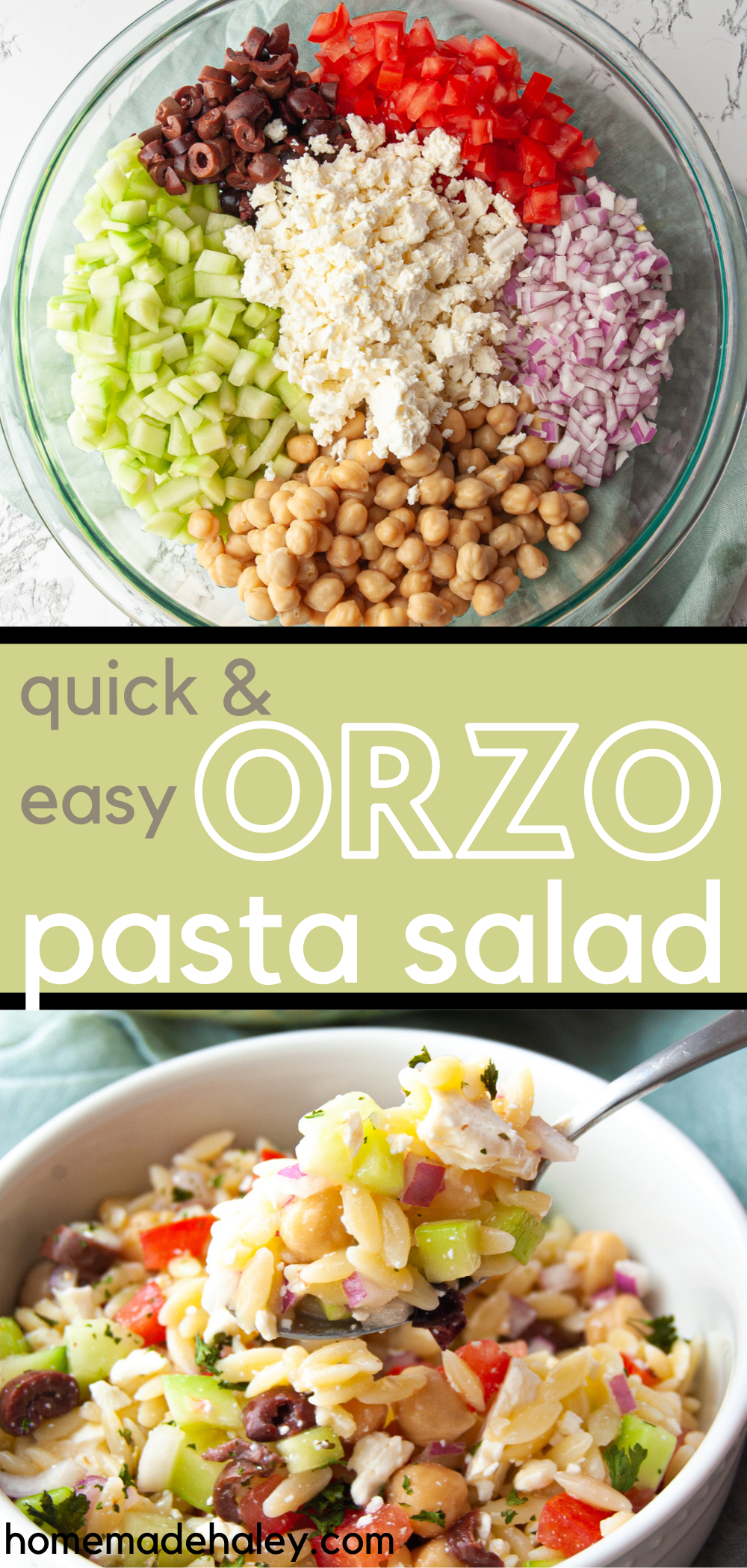 This Easy Summer Orzo Pasta Salad will soon be a family favorite! A quick 15 minutes and you have a fresh and cool side dish for any summer BBQ or get-together!