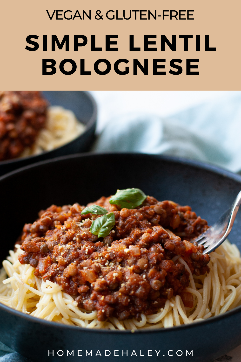 Simple Vegan Lentil Bolognese is the perfect quick weeknight meal for the whole family. It's gluten-free, comes together in under 30 minutes, and uses store-bought ingredients for an easy "dump & go" dinner!